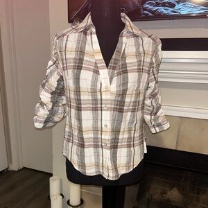 Veronica Beard Plaid Blouse - Brown and Cream XS